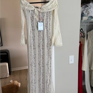 House of CB Off the Shoulder Cream Lace Dress